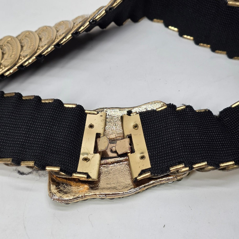 Vintage Waist Belt Stretch Gold Green Rhinestones OS Mermaid Scale Y2K Glam Boho - Picture 5 of 10